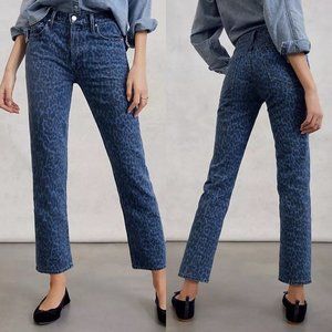 NWT MOTHER The Tomcat Straight Womens Jeans Blue Leopard Anthropologie 26 Denim